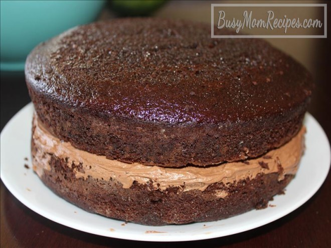 double-layer chocolate cake with chocolate buttercream frosting