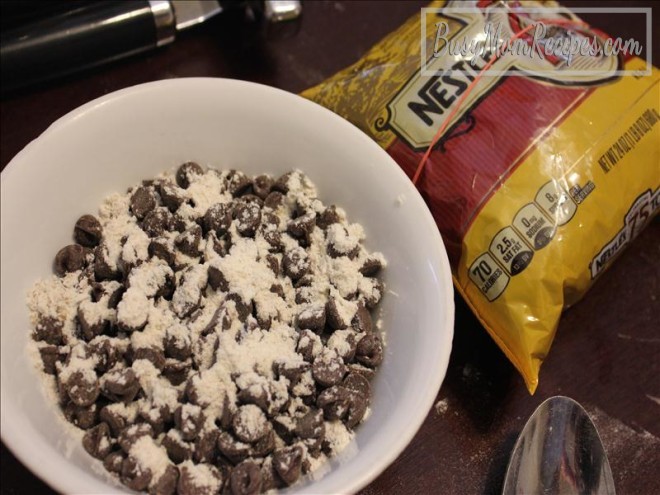 chocolate chips in flour